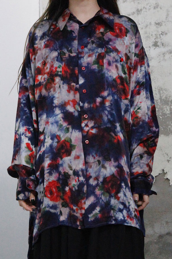 GEOFFREY B. SMALL Silk lining hand-dyed shirt Adjustable short sleeve Unisex GBS-HUS11-HUARAN Flower dyeing